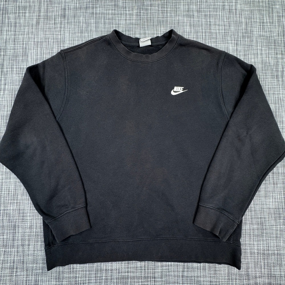 Nike Mens Club Fleece Sweatshirt Large Black Crewneck BV2662-010 Embroidered